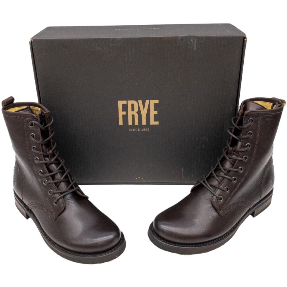 Frye Veronica Combat Boot Women's 8 Dark Brown Leather Lace Up Stacked Heel